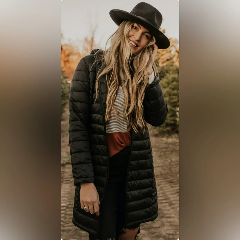 ROOLEE Shivers Hooded Long Black Ultralight Packable Puff Jacket - Picture 2 of 5